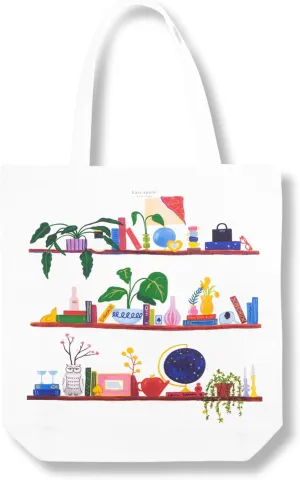 kate spade new york Canvas Tote Bag for Women, Cute Tote Bag for Work or Teacher, Canvas Beach Bag, Book Tote with Pocket, Charmed Library