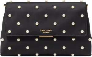 kate spade new york Grace Pearl Embellished Satin Clutch, Black