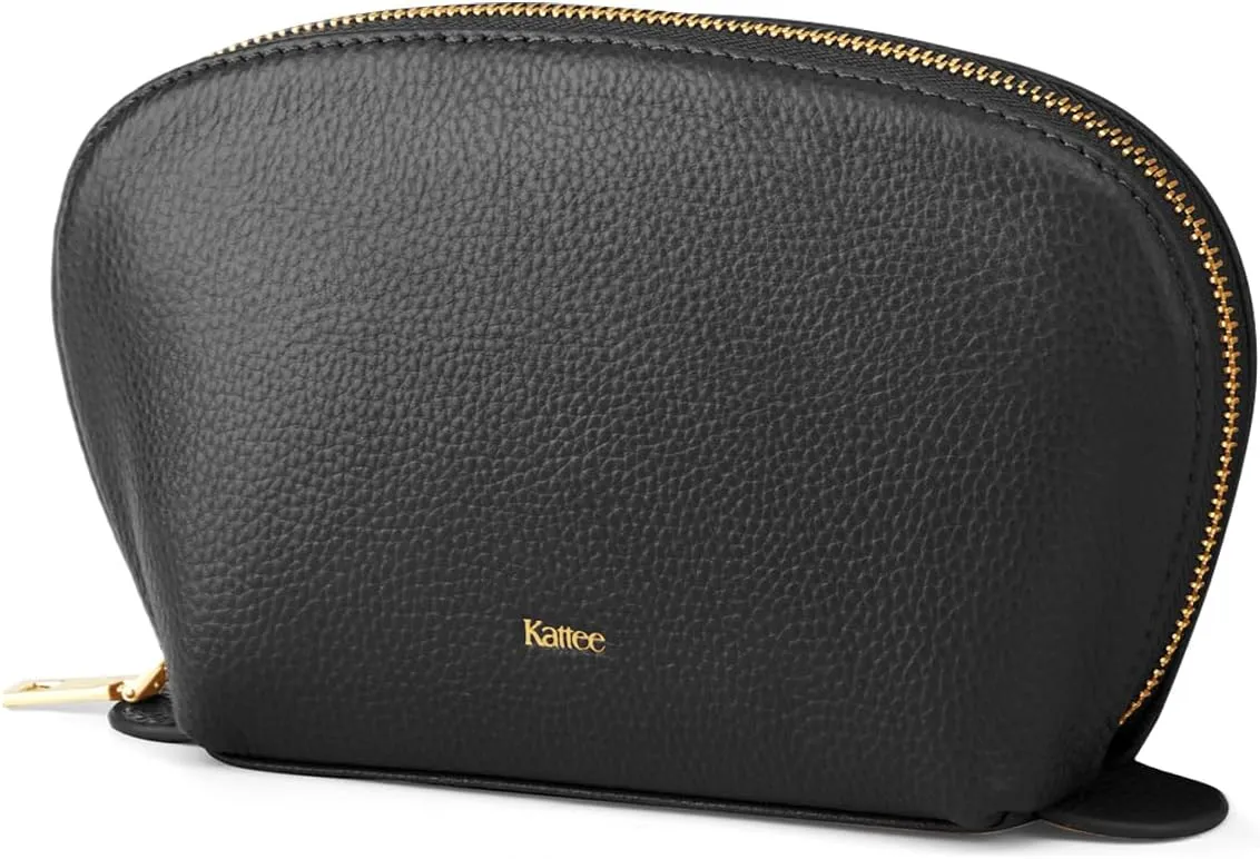 Kattee Leather Makeup Bag, Travel Cosmetic Bag Set, Toiletry Bag Organizer for Women, 1-PACK, Medium, Black