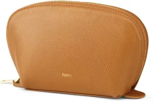 Kattee Leather Makeup Bag, Travel Cosmetic Bag Set, Toiletry Bag Organizer for Women, 1-PACK, Medium, Brown