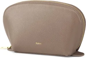 Kattee Leather Makeup Bag, Travel Cosmetic Bag Set, Toiletry Bag Organizer for Women, 1-PACK, Medium, Khaki
