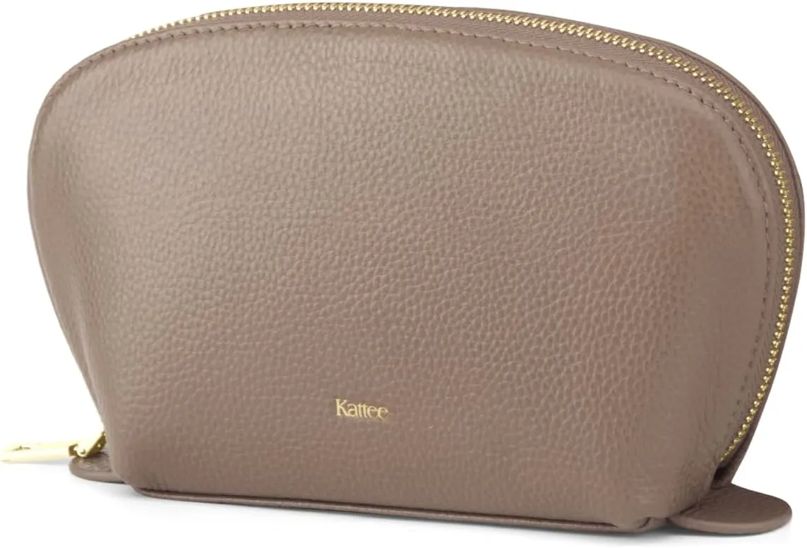 Kattee Leather Makeup Bag, Travel Cosmetic Bag Set, Toiletry Bag Organizer for Women, 1-PACK, Medium, Khaki