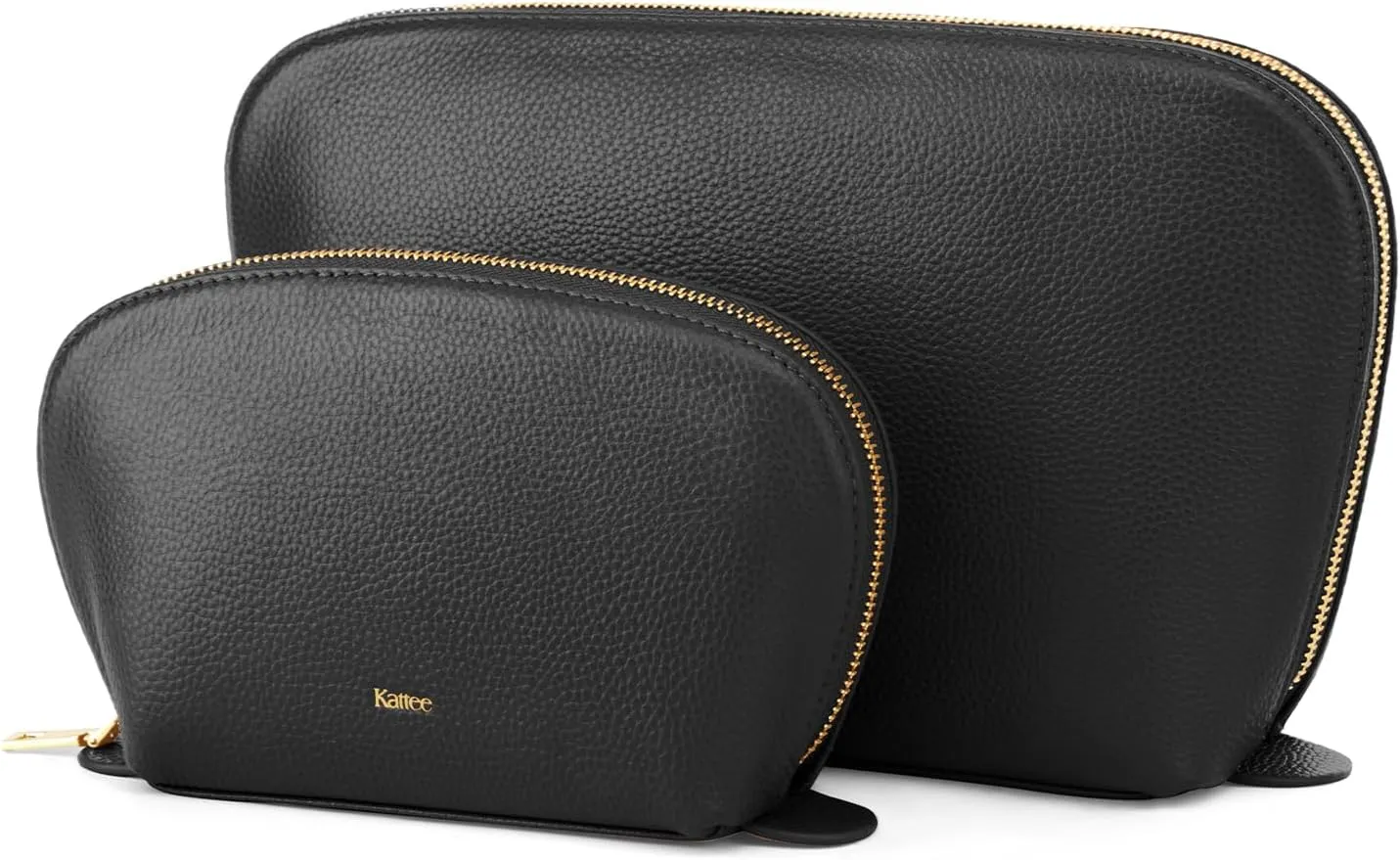 Kattee Leather Makeup Bag, Travel Cosmetic Bag Set, Toiletry Bag Organizer for Women, 2-PACK, Black