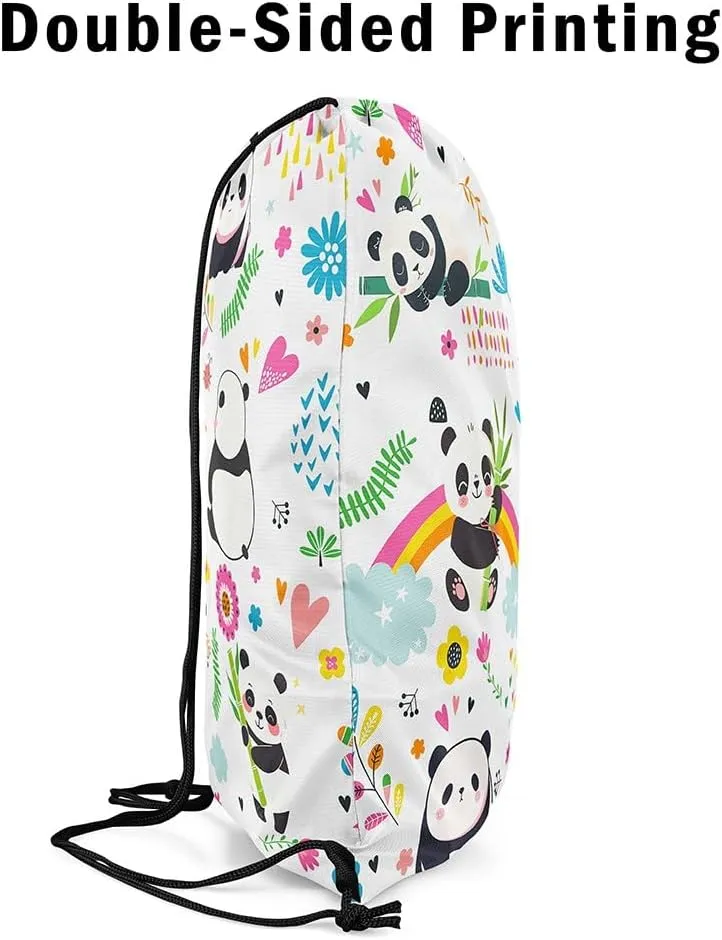 Kawaii Panda Drawstring Backpack 13x15.7, Cute Rainbow Giant Panda Soft String Bag, Cartoon Flower Sackpack For Swim Yoga Camping, Jungle Animal Floral Cinch Bags
