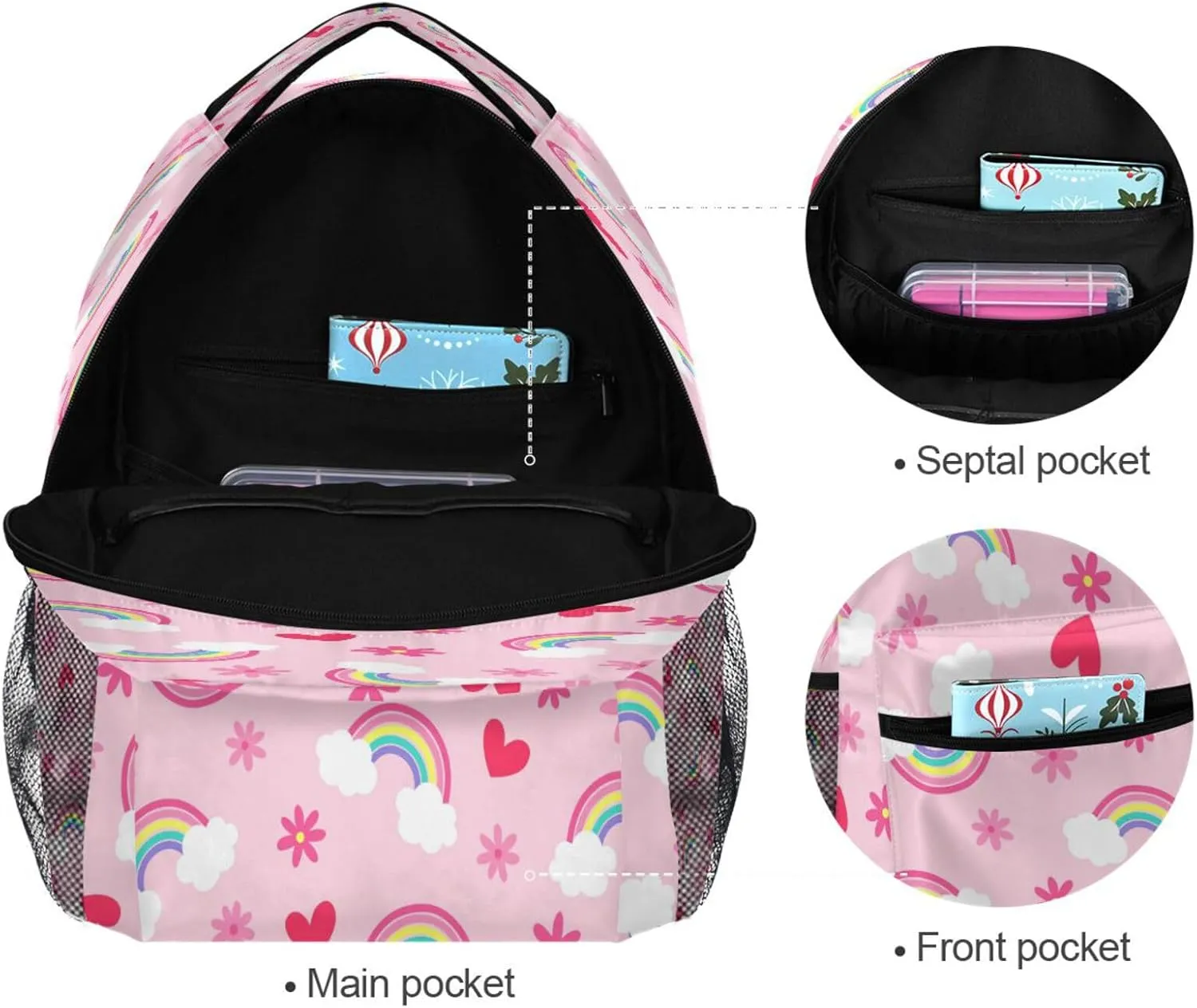 Kcldeci Toddler Backpack for School Kawaii Rainbow Heart Boys Girls Kids School Bags Bookbag Elementary Children Bookbags Casual Travel Back Pack