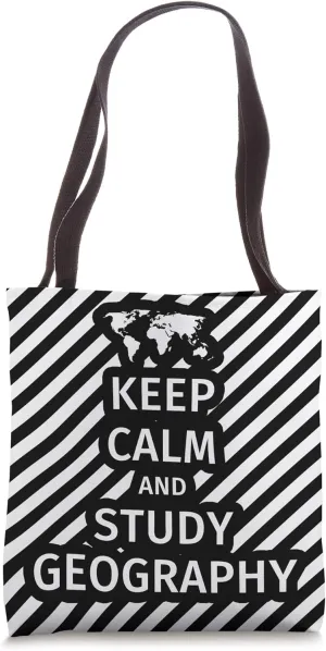 Keep Calm and Study Geography striped / with black and white Tote Bag