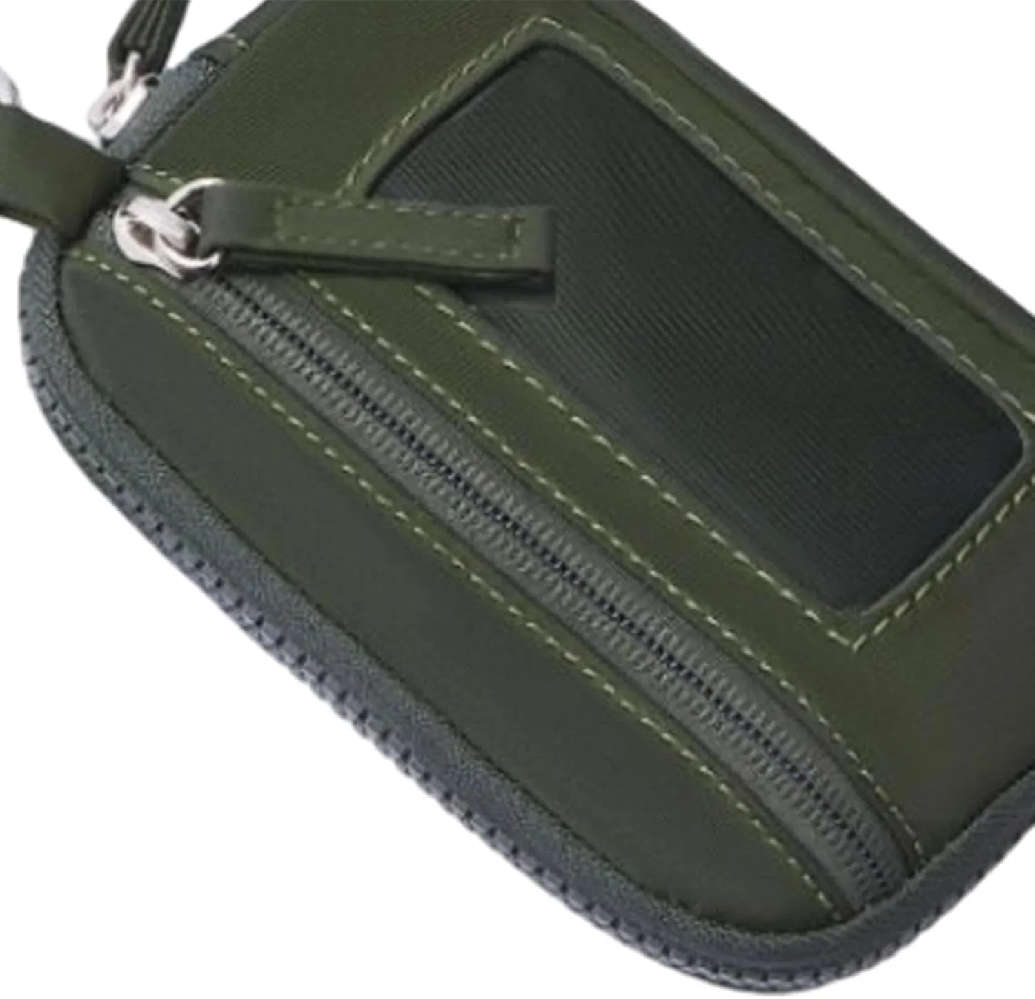 Keychain Wristlet Wallet Purse Card Storage with Zipper Bag Double Pouch Women Men for Traveling Street Fishing Shopping Hiking, Green