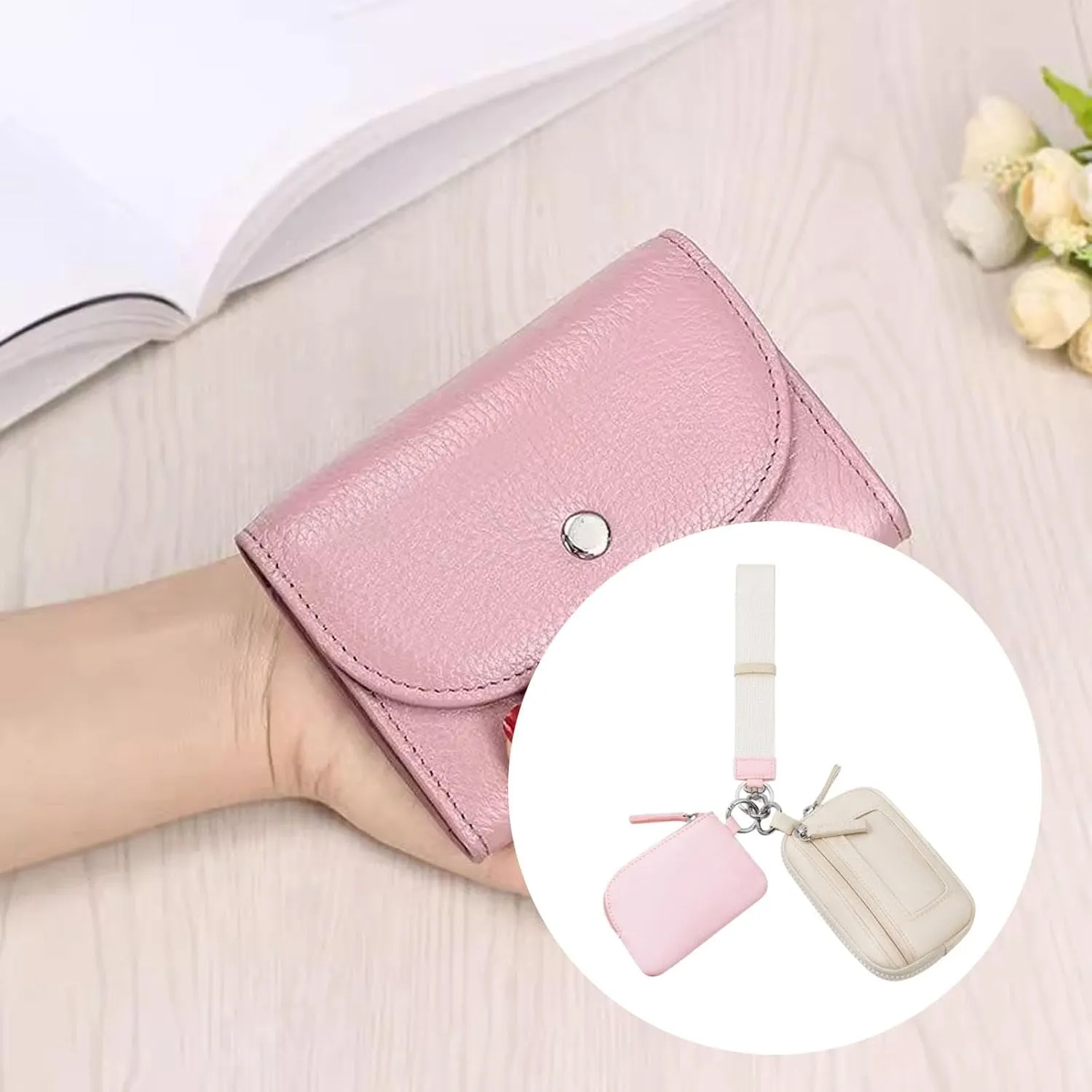 Keychain Wristlet Wallet Small Wallet with Keyring Portable Trendy Women Men Purse for Valentines Gift Backpacking Traveling