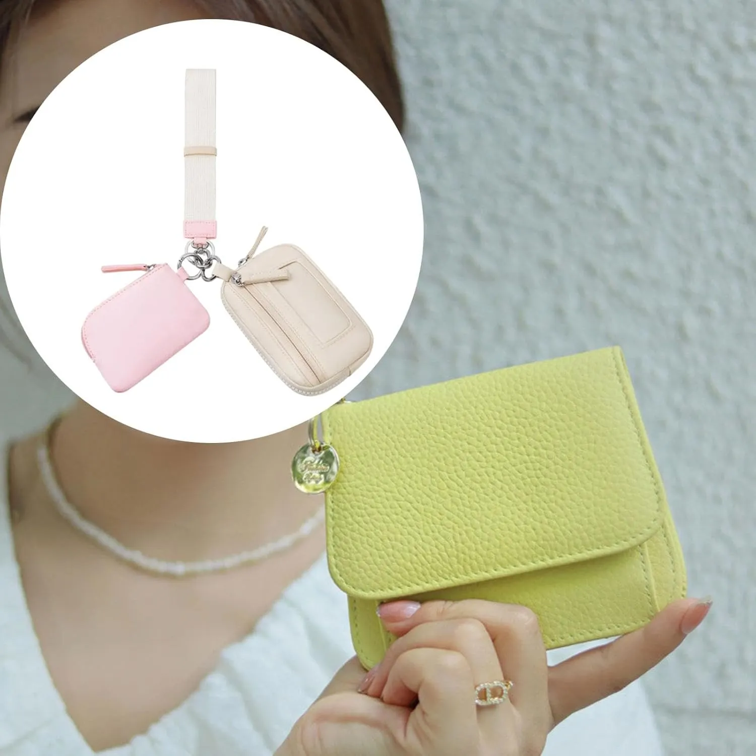 Keychain Wristlet Wallet Small Wallet with Keyring Portable Trendy Women Men Purse for Valentines Gift Backpacking Traveling