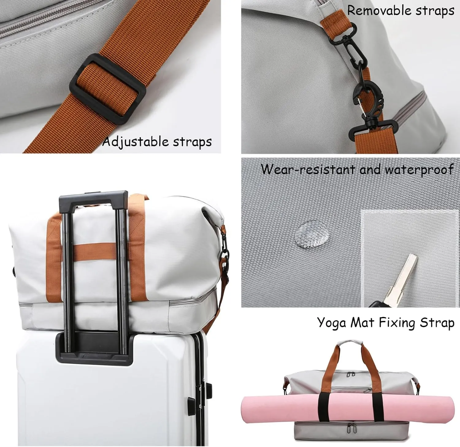 Khaki Weekender Bags for Women - Travel/Duffel Overnight Carry On & Gym Bags With Shoe Compartment & Wet Pocket