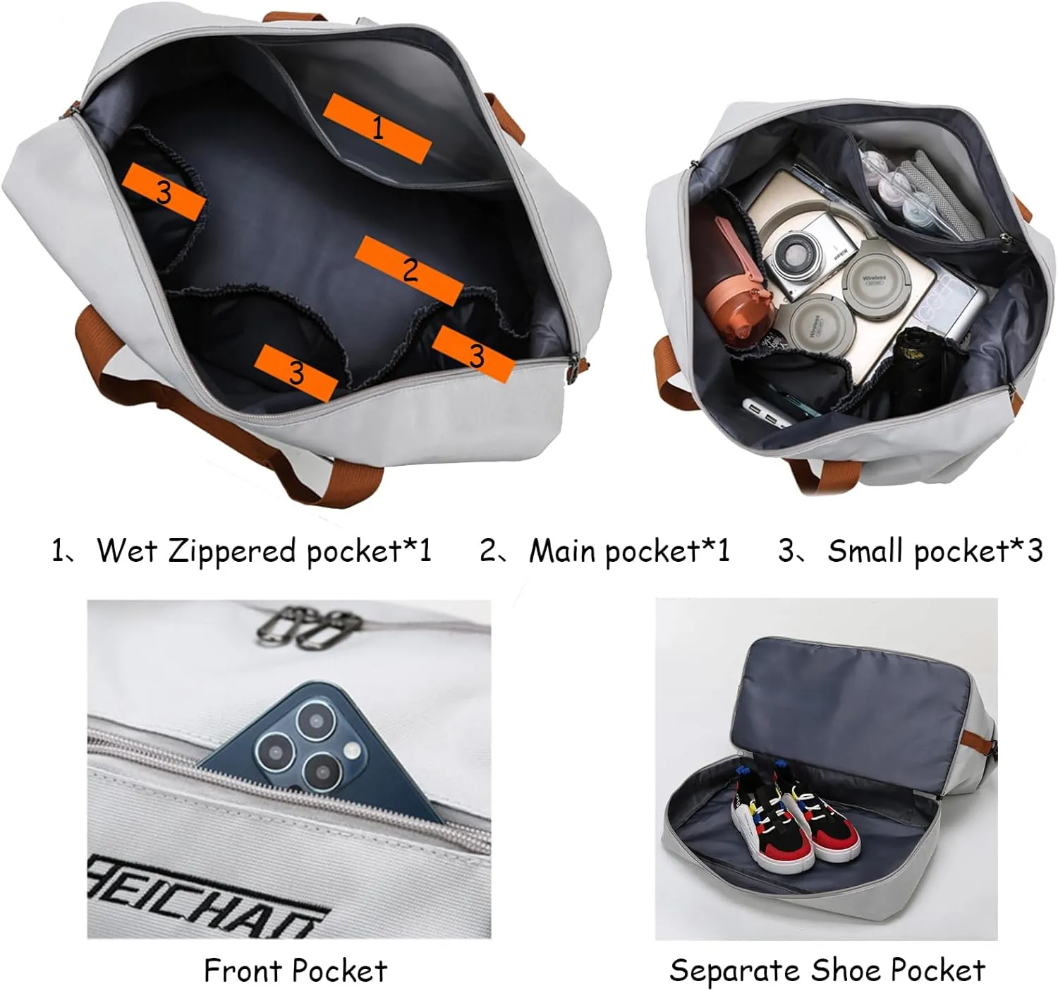 Khaki Weekender Bags for Women - Travel/Duffel Overnight Carry On & Gym Bags With Shoe Compartment & Wet Pocket