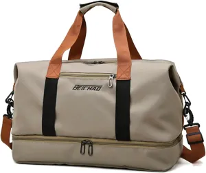 Khaki Weekender Bags for Women - Travel/Duffel Overnight Carry On & Gym Bags With Shoe Compartment & Wet Pocket