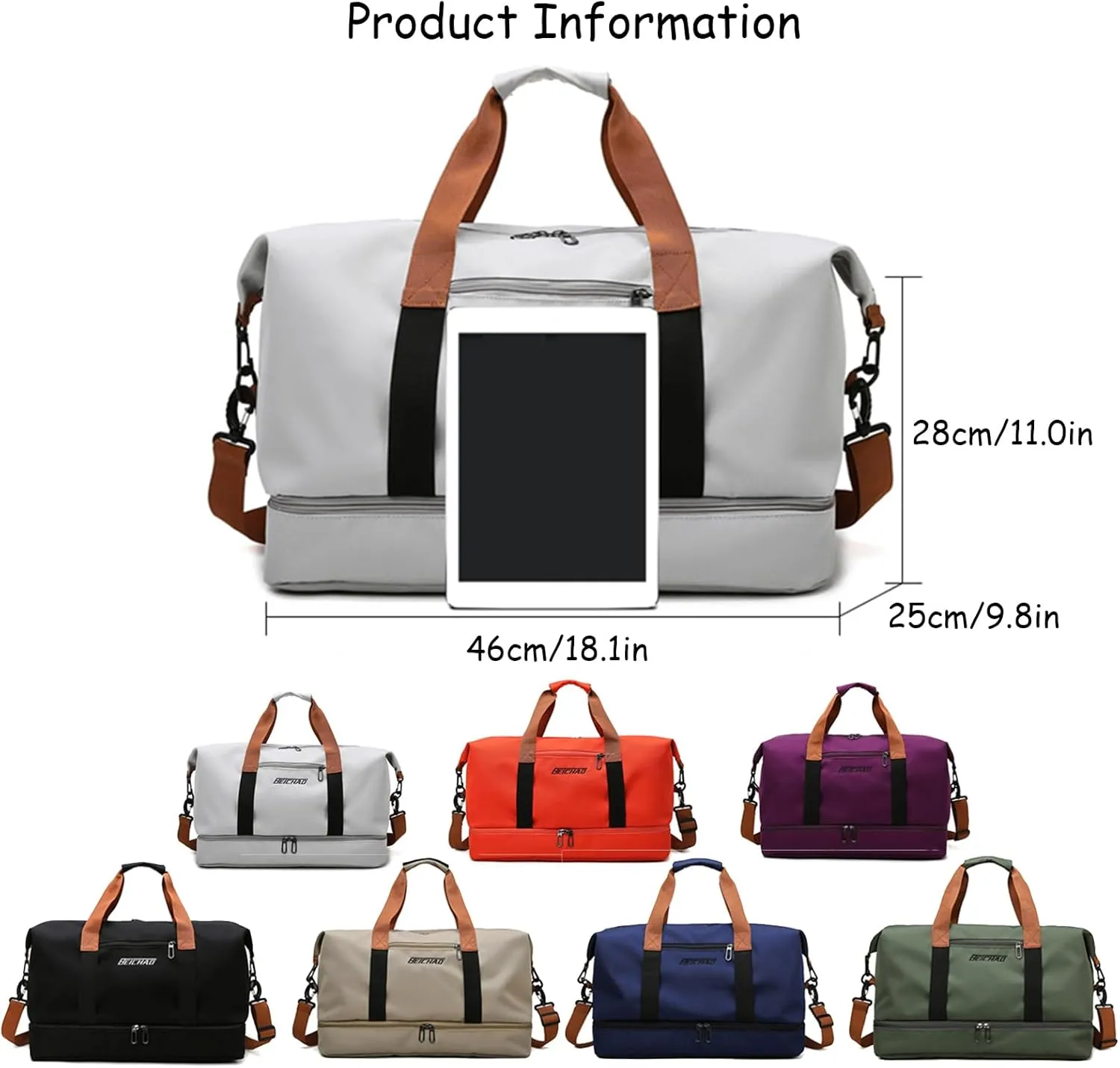 Khaki Weekender Bags for Women - Travel/Duffel Overnight Carry On & Gym Bags With Shoe Compartment & Wet Pocket