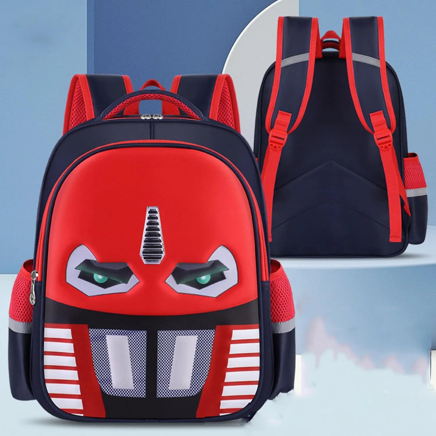 Kid Boys Backpack Waterproof Children Snack Bag 3D Print Comic Cartoon Primary School Bag Kindergarten Backpack (red)
