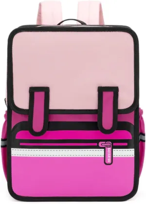 Kid Boys Girls Backpack Waterproof Children Snack Bag Jump Style 3D Primary School Bag Kindergarten Backpack (Pink)
