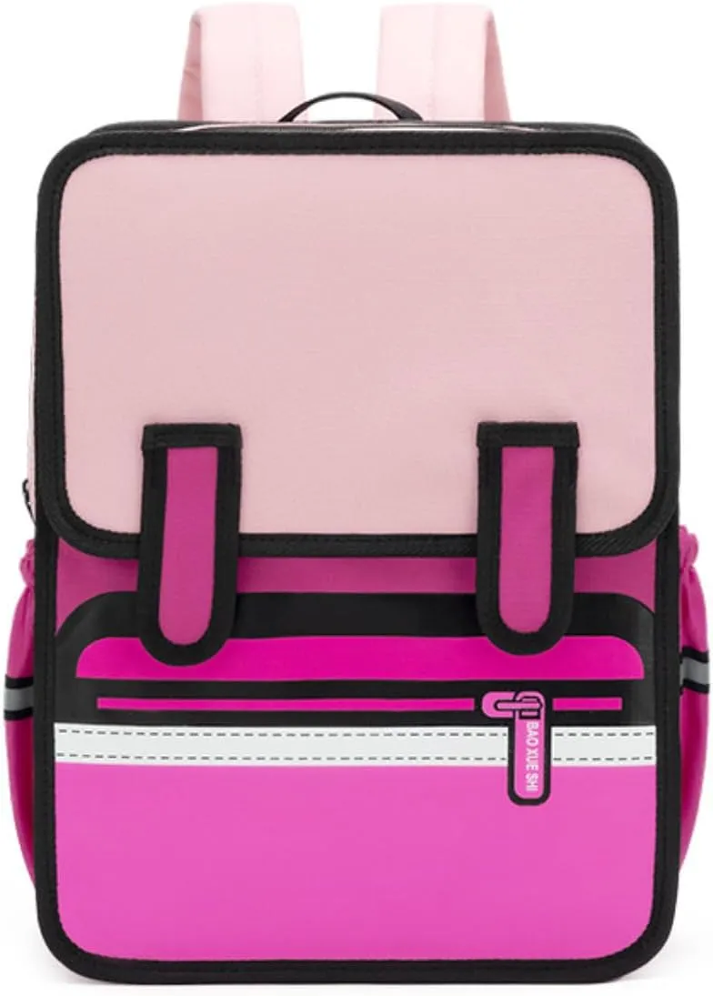 Kid Boys Girls Backpack Waterproof Children Snack Bag Jump Style 3D Primary School Bag Kindergarten Backpack (Pink)