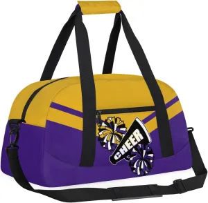 Kid Cheer Duffel Bag Collapsible Sports Gym Bags Travel Weekender Overnight Bag for Girls Boys Personalized Gymnastics Sleepover Bag Carry-on Bags Lightweight Work Out Bags Gold Purple