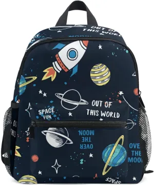 Kids Backpack for boys Space Rocket Planet Toddler Bags Children Preschool Kindergarten Small Chest Strap 3-8 Years Old