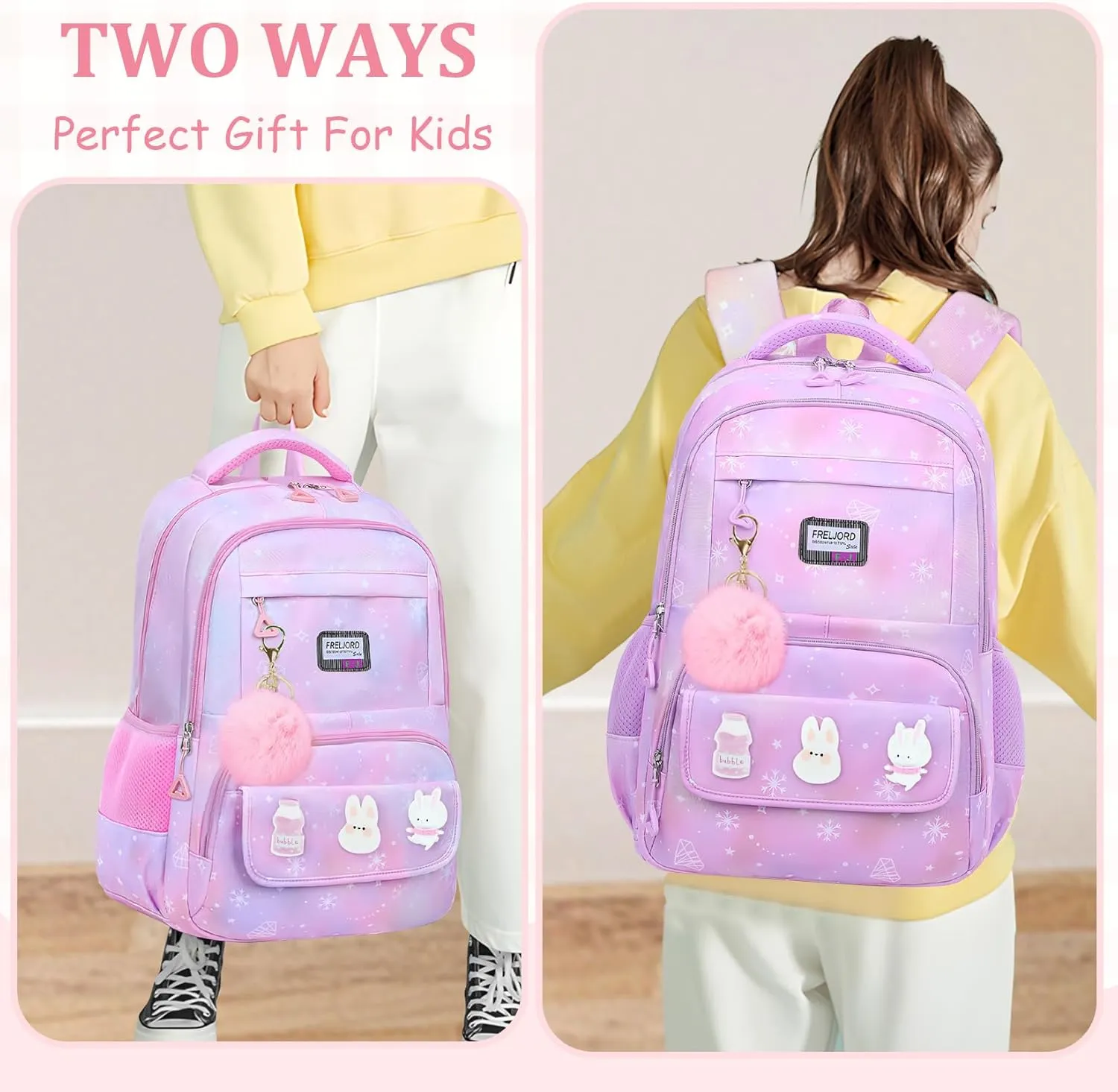 Kids Backpacks for Girls - Cute Girls Backpack for Elementary, Middle and High School Students - Lightweight 18" Bookbag for Travel and Daily Use