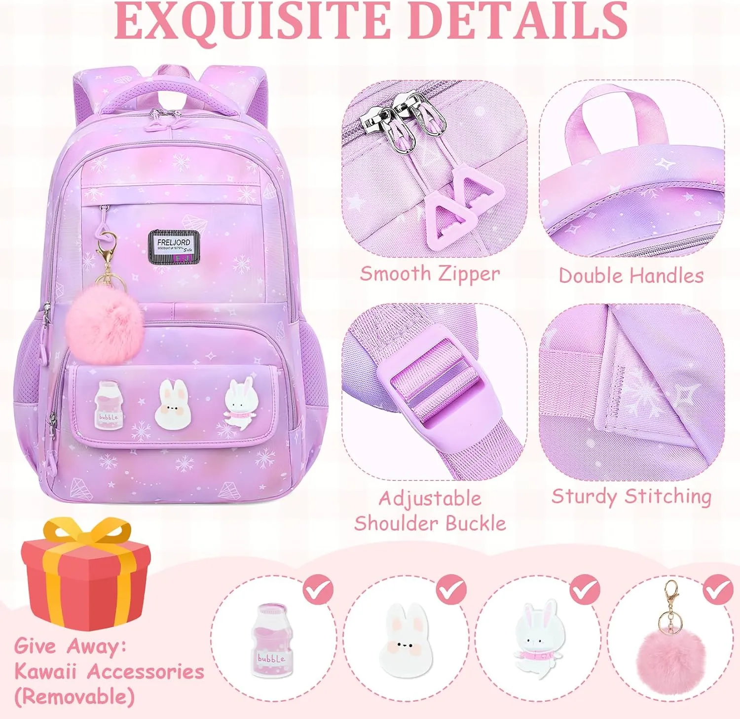 Kids Backpacks for Girls - Cute Girls Backpack for Elementary, Middle and High School Students - Lightweight 18" Bookbag for Travel and Daily Use
