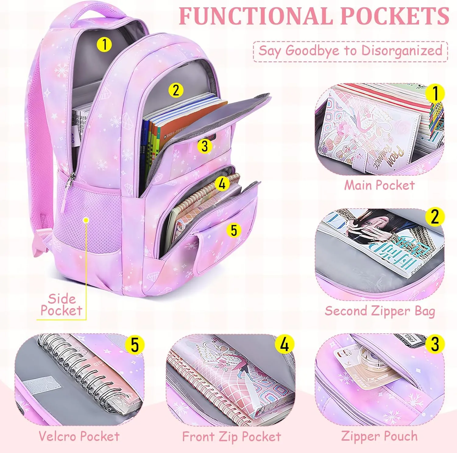 Kids Backpacks for Girls - Cute Girls Backpack for Elementary, Middle and High School Students - Lightweight 18" Bookbag for Travel and Daily Use