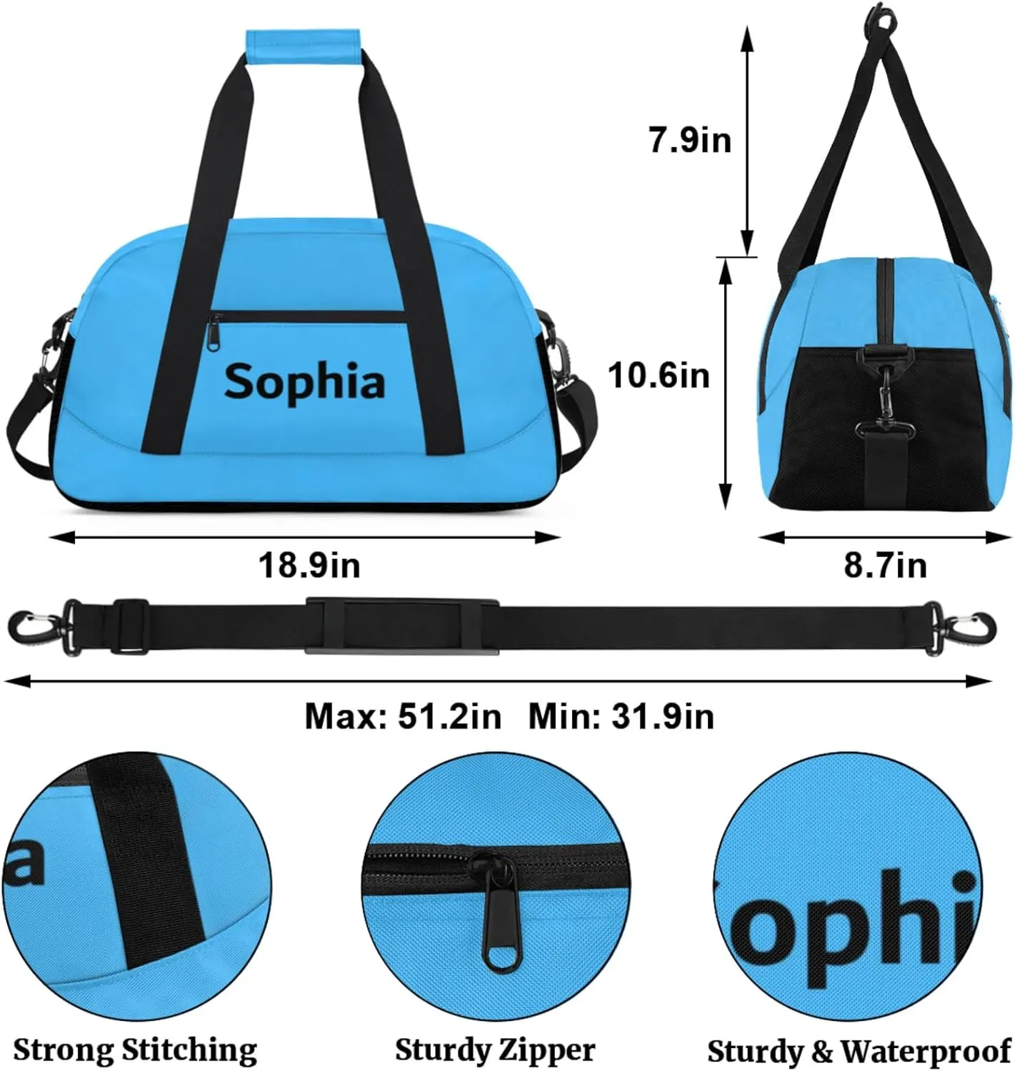 Kids-Duffel-Bag Small Blue Dance-Bag for Girls Custom Gymnastics Bag for Boys Girls Kids