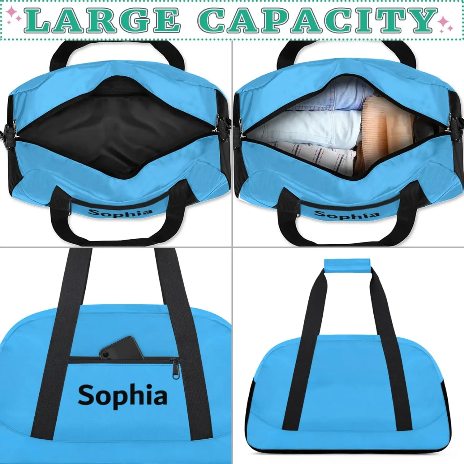 Kids-Duffel-Bag Small Blue Dance-Bag for Girls Custom Gymnastics Bag for Boys Girls Kids