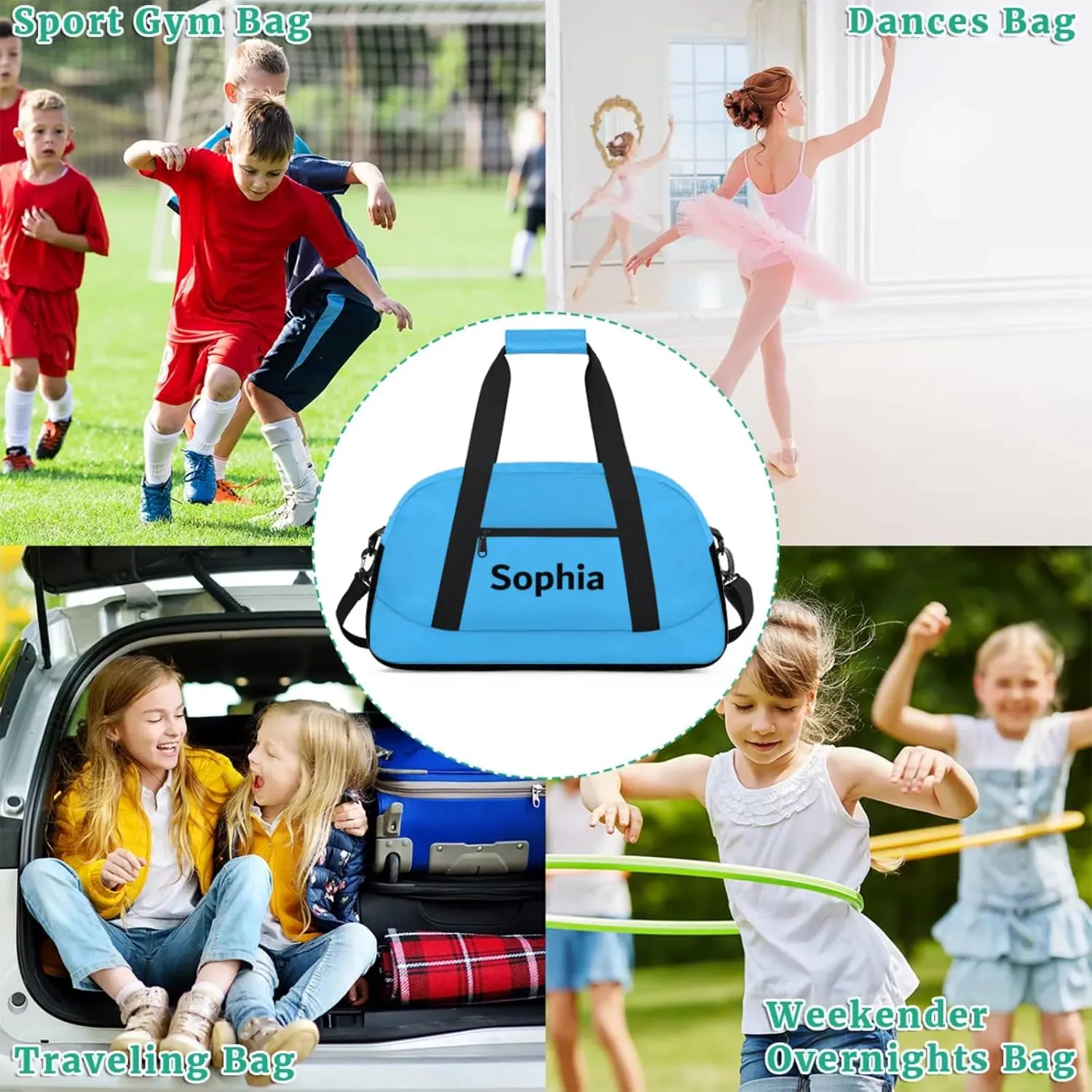 Kids-Duffel-Bag Small Blue Dance-Bag for Girls Custom Gymnastics Bag for Boys Girls Kids