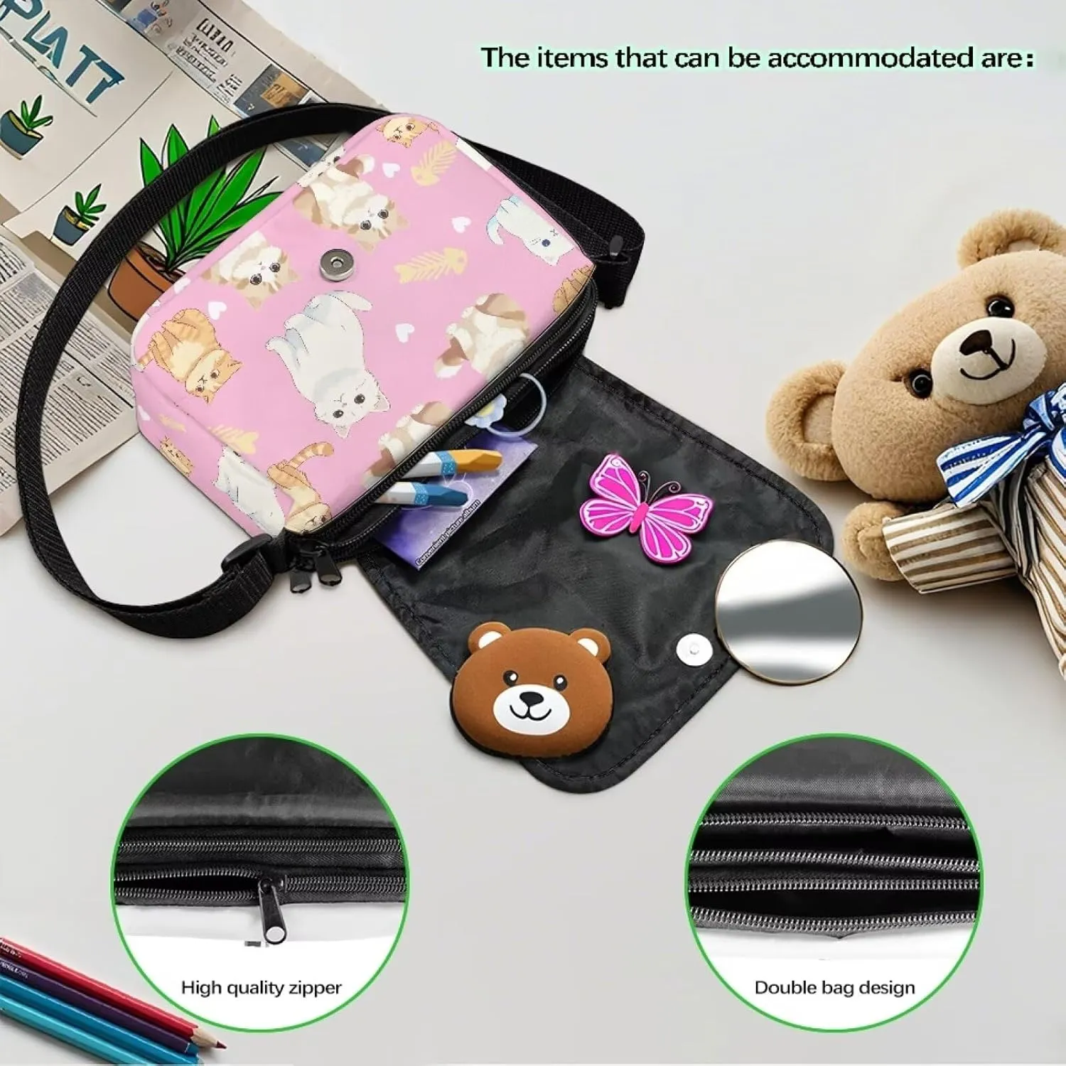Kids Flap Crossbody Bag with Zipper Closure for School Travel