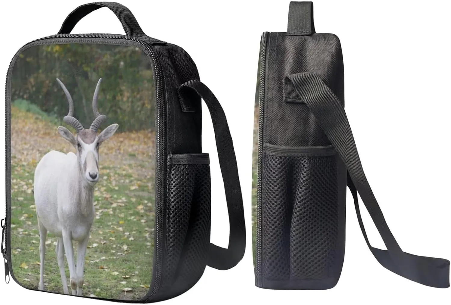Kids Novelty Animal Backpack and Lunch Box for Boys Girls Student Lightweight 17 Inch School Addax Backpack with Lunch Bag Pencil Case Kids Comfy Padded Black Large Bookbag
