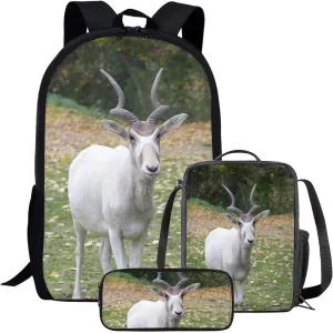 Kids Novelty Animal Backpack and Lunch Box for Boys Girls Student Lightweight 17 Inch School Addax Backpack with Lunch Bag Pencil Case Kids Comfy Padded Black Large Bookbag