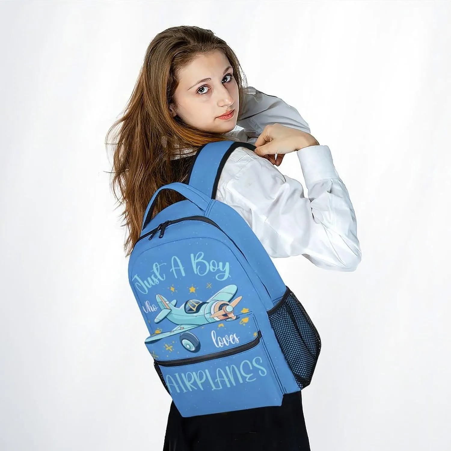 Kids School Backpack - 17 Inch Cute Airplane Bookbag for Boys - Durable Blue School Bag for Travel & Elementary