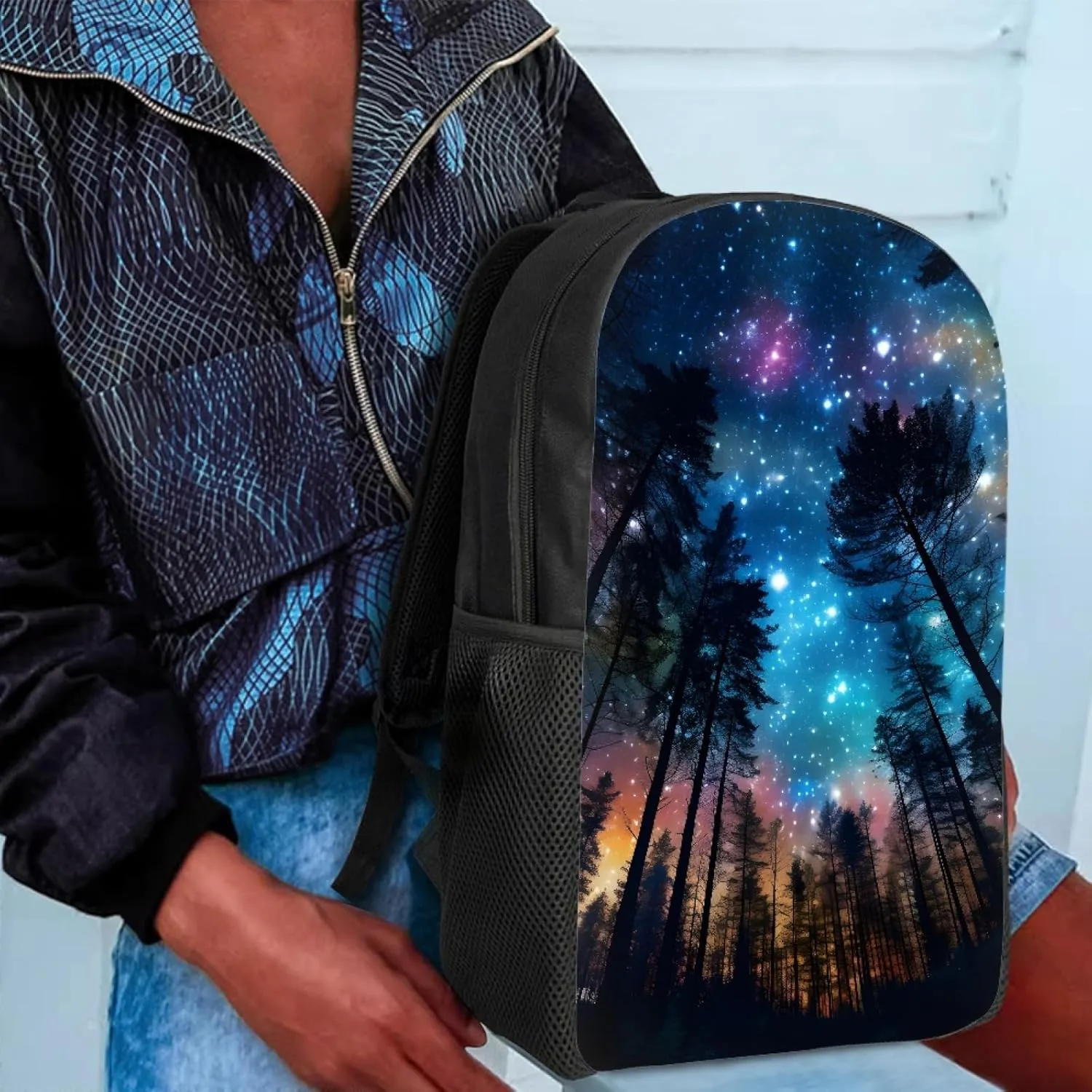Kids School Backpack Durable Laptop Book Bags for Boys Girls Mens Womens Casual Daypack Shoulders Bags 17 inch,Blue Galaxy Forest