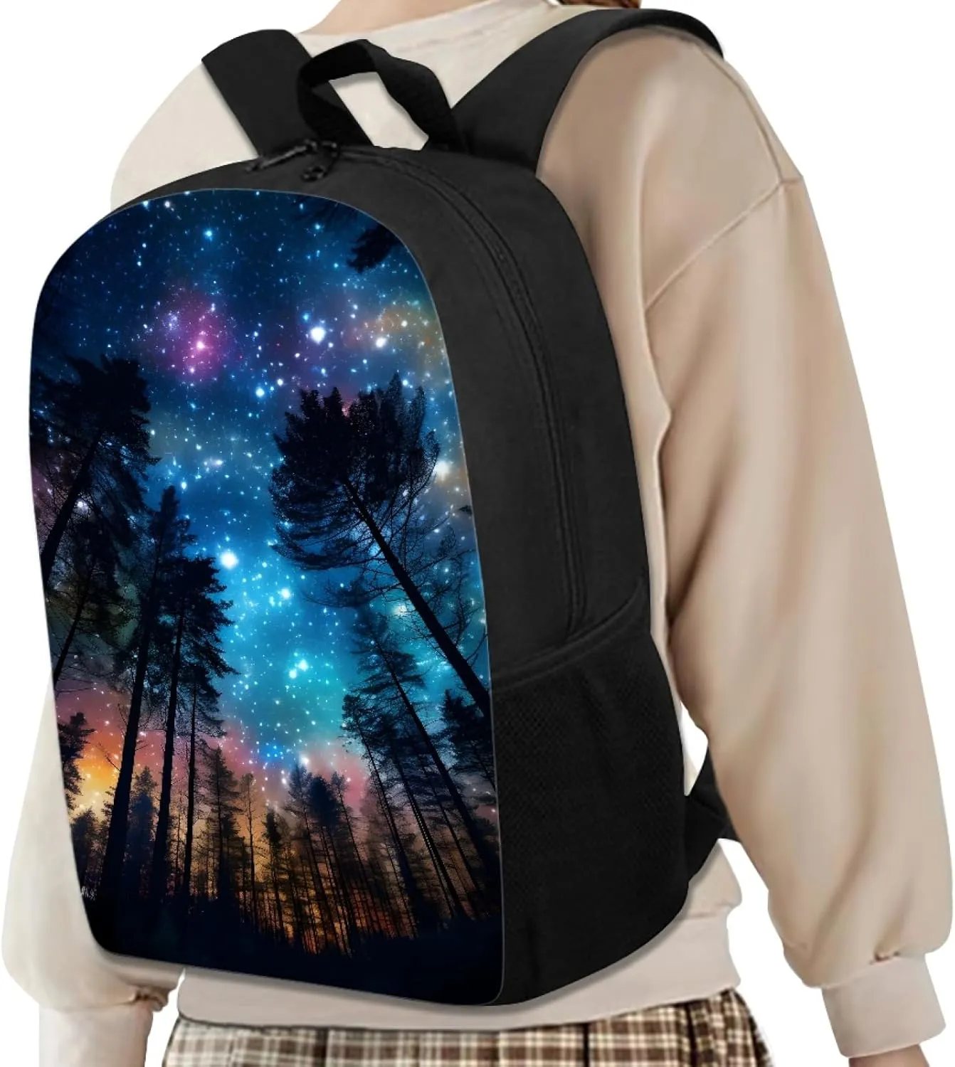 Kids School Backpack Durable Laptop Book Bags for Boys Girls Mens Womens Casual Daypack Shoulders Bags 17 inch,Blue Galaxy Forest