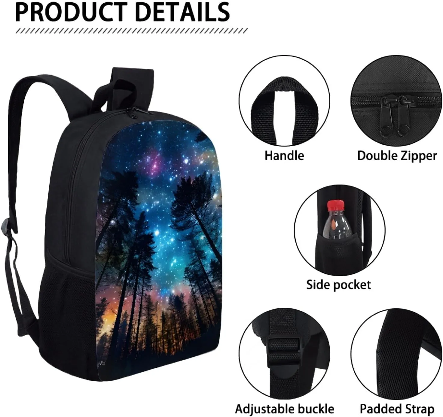 Kids School Backpack Durable Laptop Book Bags for Boys Girls Mens Womens Casual Daypack Shoulders Bags 17 inch,Blue Galaxy Forest