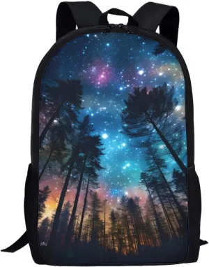 Kids School Backpack Durable Laptop Book Bags for Boys Girls Mens Womens Casual Daypack Shoulders Bags 17 inch,Blue Galaxy Forest