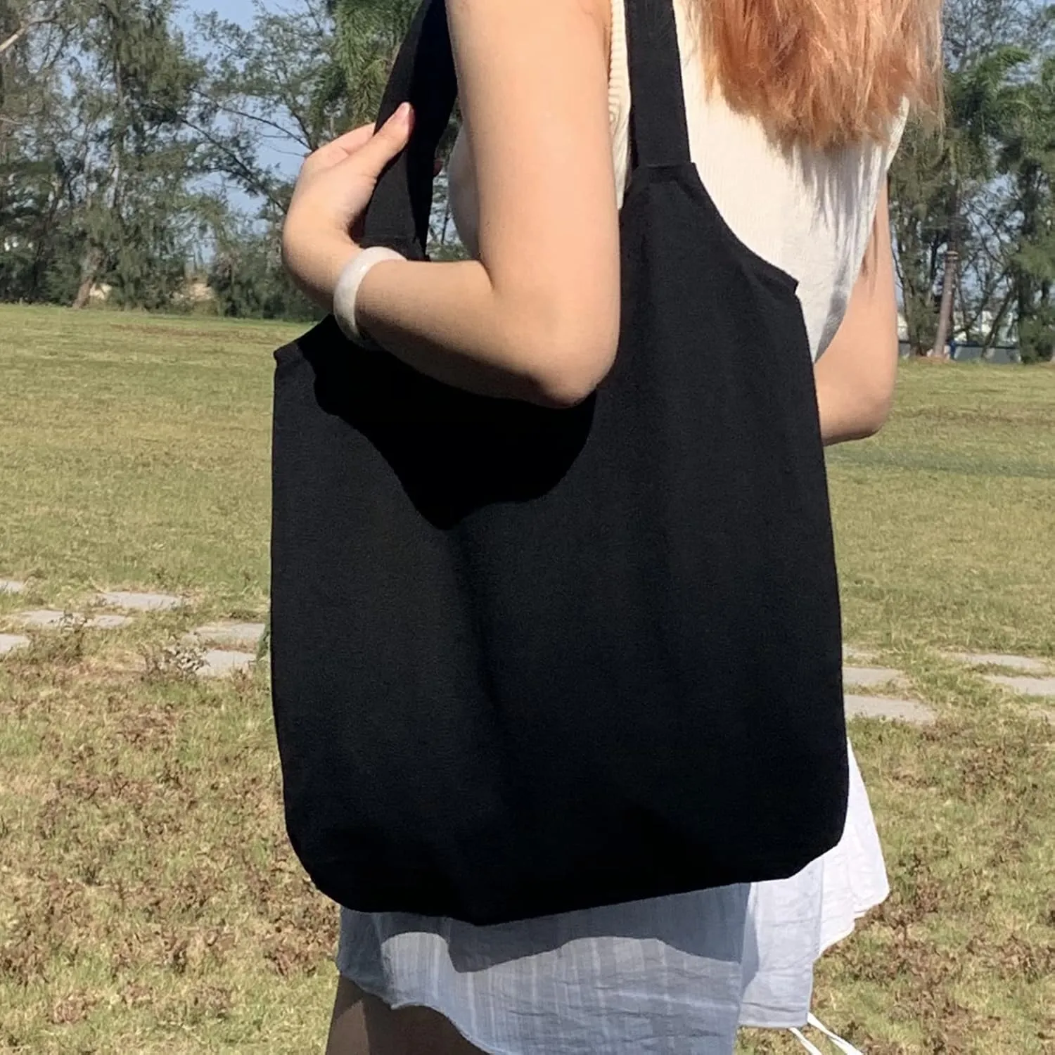KIEKIECOO Canvas Tote Bag Black Aesthetic Personalized Custom Reusable Grocery Bags Floral Line Art Shopping Shoulder Bag
