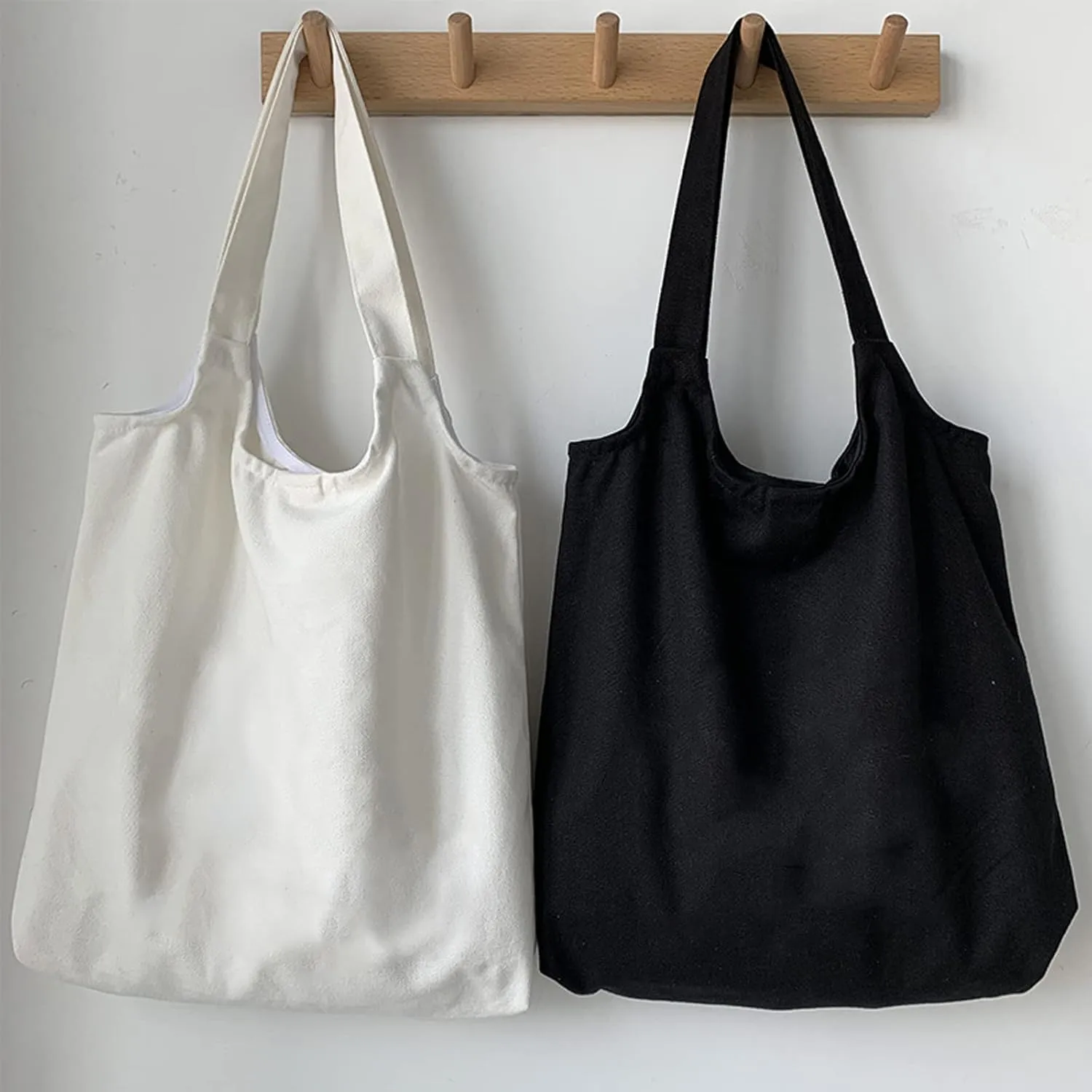 KIEKIECOO Canvas Tote Bag Black Aesthetic Personalized Custom Reusable Grocery Bags Floral Line Art Shopping Shoulder Bag