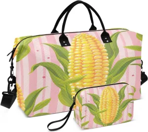 Kigai Foldable Travel Duffel Bags,Golden Corn Sports Duffel Bags for Men Women,Weekender Overnight Bag Gym Tote Bag with Toiletry Bag