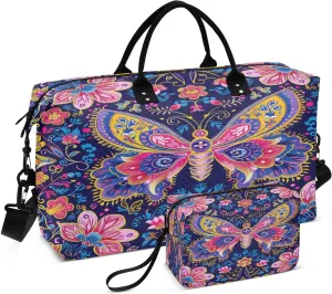 Kigai Russian Style Floral Patterns Travel Duffel Bags 2PCS,Sports Duffel Bags for Men Women,Weekender Overnight Bag Gym Tote Bag with Toiletry Bag