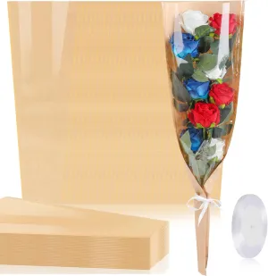 KIMOBER 50PCS Flower Bouquet Bags, Clear Cellophane Floral Sleeve with Ribbon, 24.8 * 8.7 Inches, Wedding, Birthday, Mother's Day, Multiple Special Occasions