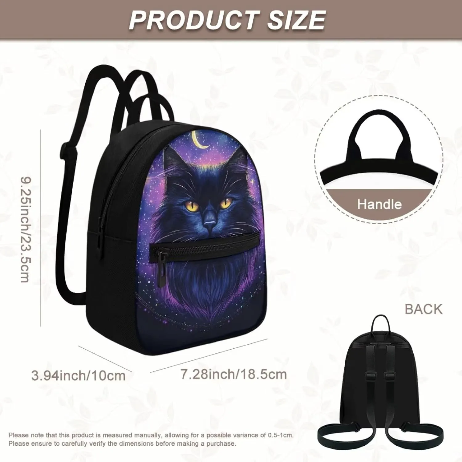 Kindergarten Backpack For Toddler Girls 2-4 Black Cat Purple Purse Daycare For Little Kids Book Bag Preschool School Bag With Handles