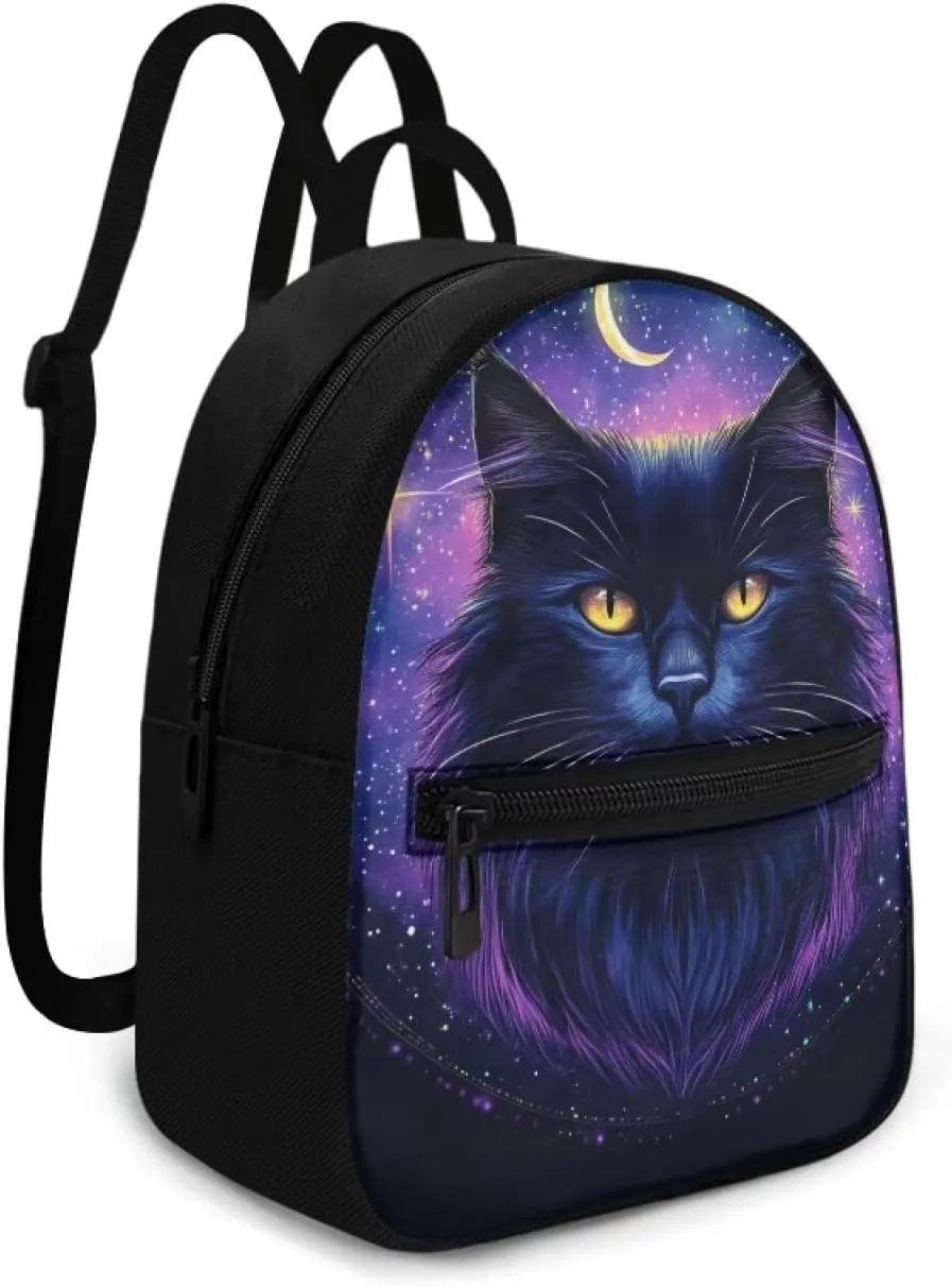 Kindergarten Backpack For Toddler Girls 2-4 Black Cat Purple Purse Daycare For Little Kids Book Bag Preschool School Bag With Handles