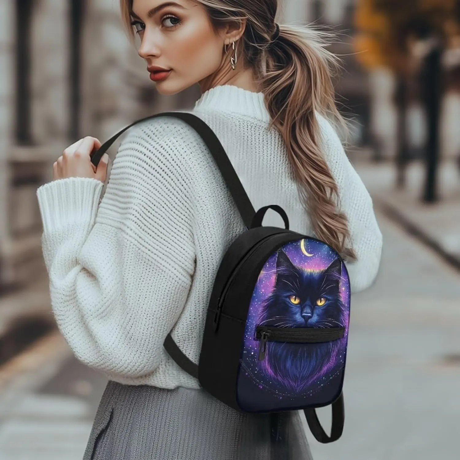 Kindergarten Backpack For Toddler Girls 2-4 Black Cat Purple Purse Daycare For Little Kids Book Bag Preschool School Bag With Handles