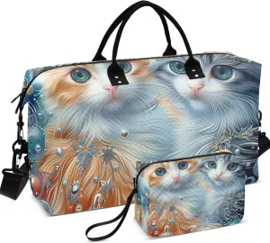 Kittens Cute Cat Duffle Bag for Travel Toiletry Bag Set of 2, Print Women Sports Bags Carry on Duffle