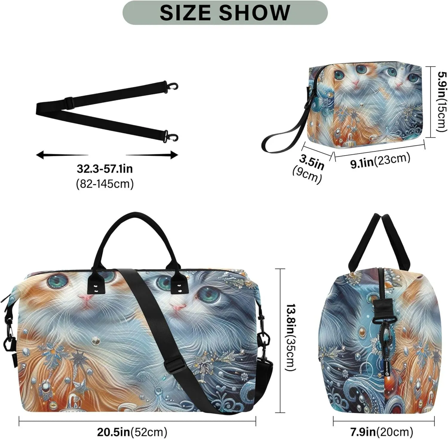 Kittens Cute Cat Duffle Bag for Travel Toiletry Bag Set of 2, Print Women Sports Bags Carry on Duffle