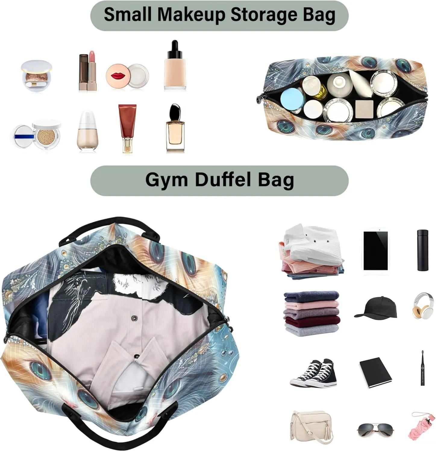 Kittens Cute Cat Duffle Bag for Travel Toiletry Bag Set of 2, Print Women Sports Bags Carry on Duffle