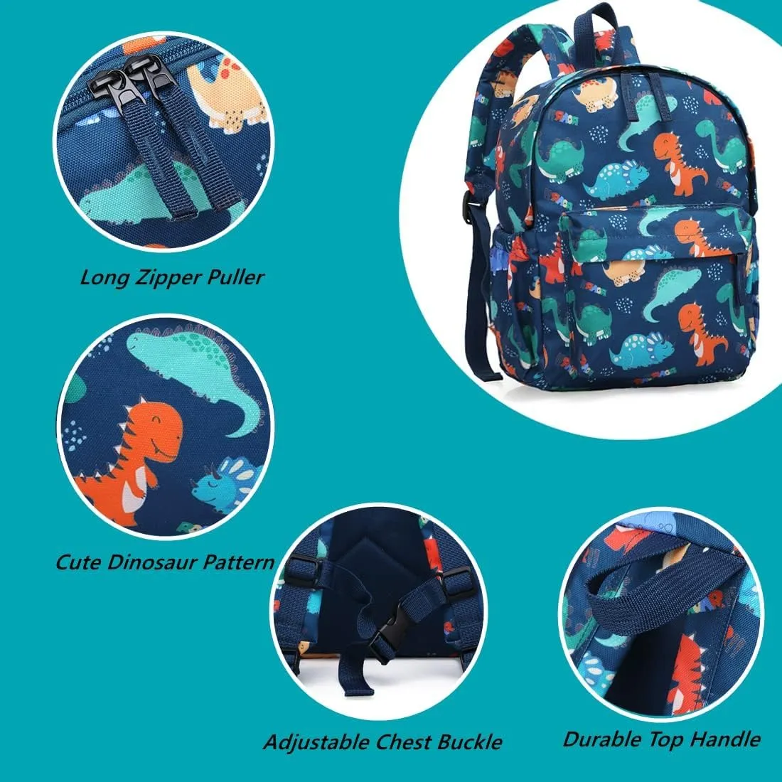 KK CRAFTS Toddler Backpack Preschool Kindergarten Little Kid Toddler School Backpacks for Boys and Girls with Chest Strap(Dark Blue Dino)