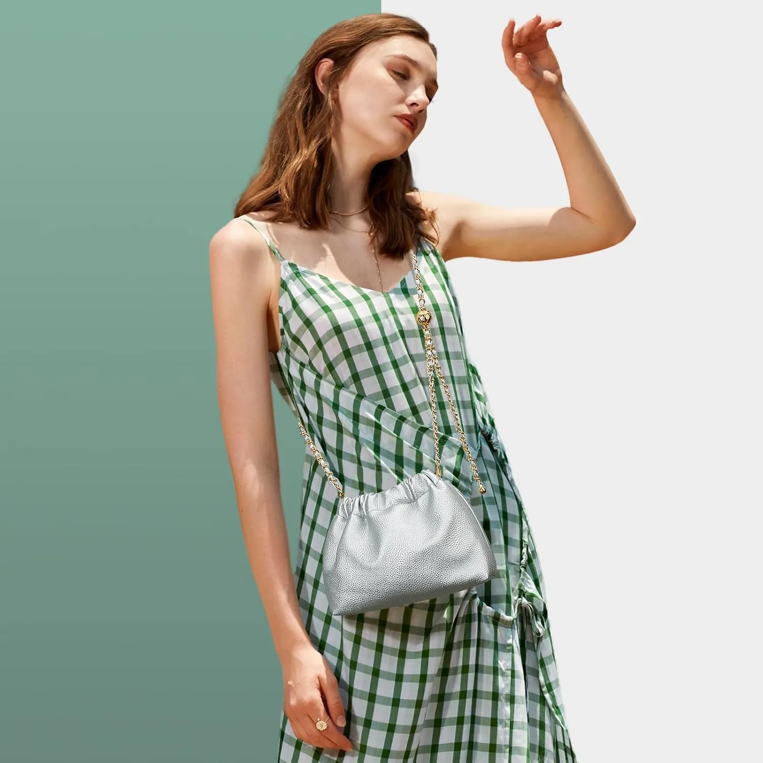 KKXIU Small Crossbody Bags for Women Ruched Vegan Leather Shoulder Purse with Adjustable Strap