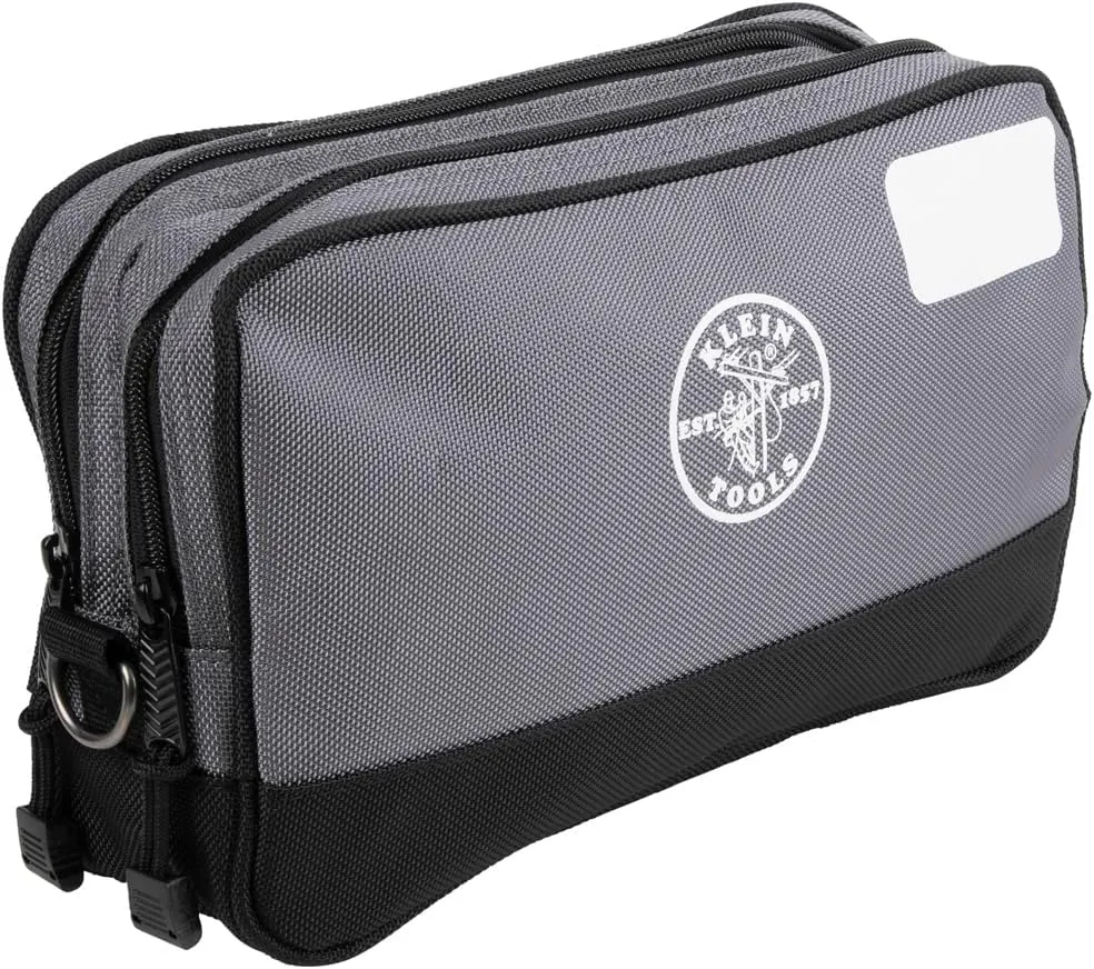 Klein Tools 55583 Tool Pouch Zipper Bag, Dual Compartments, 12-Inch x 7-Inch Heavy Duty Tool Bag Organizer, Multipurpose for Tools to Crafts